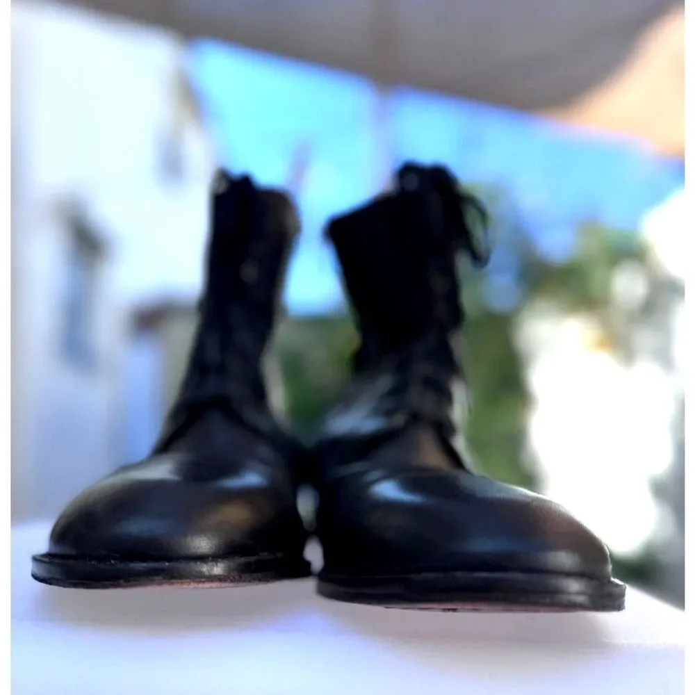 Straight to Hell Division Black 100% Leather Combat Boots SZ 9.5 Silver Side Zip